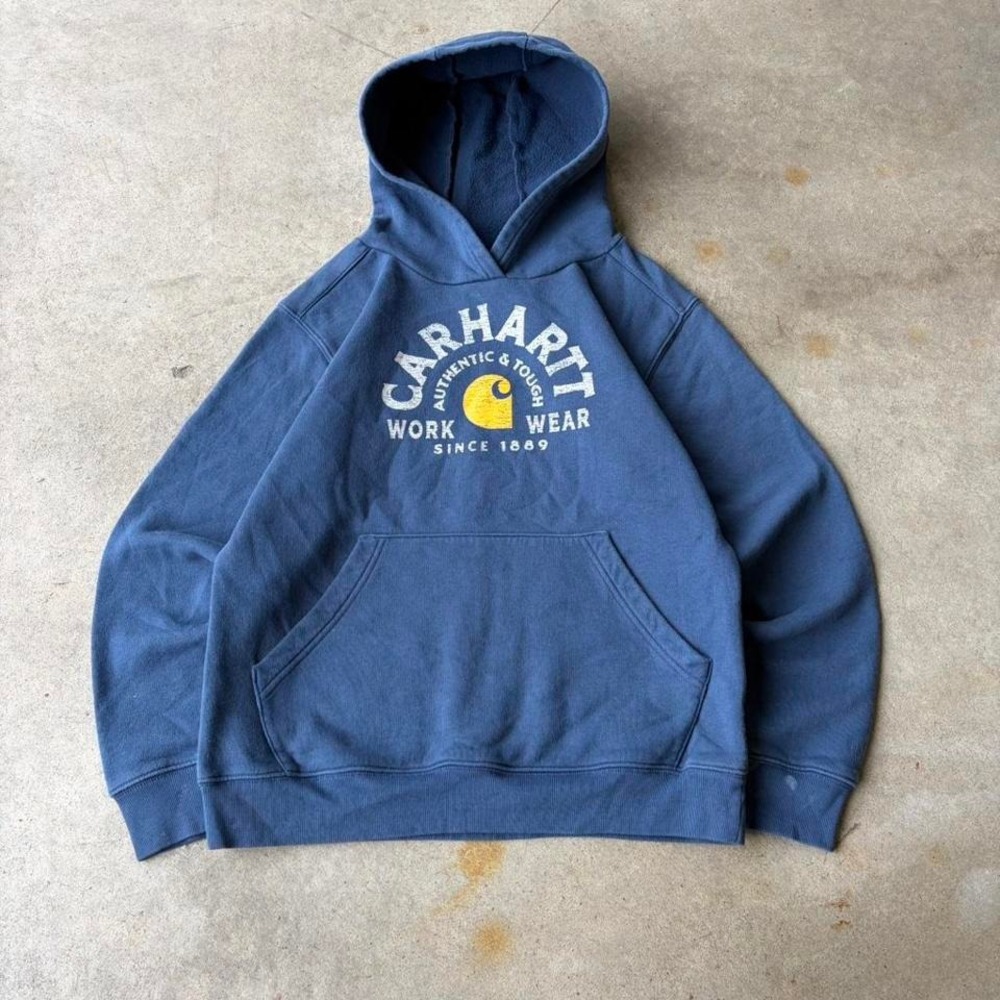 2000s carhartt blue graphic hoodie